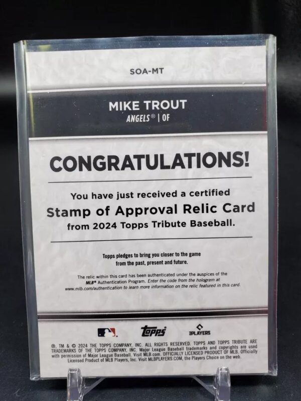 Mike Trout 2024 Topps Tribute Stamp of Approval Relic /50 Los Angeles Angels - Image 2