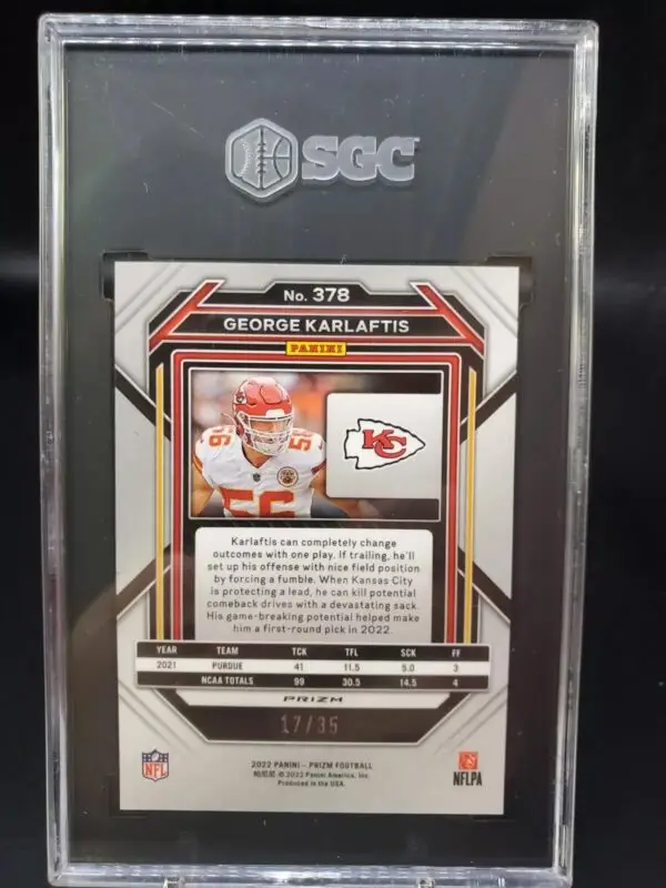 George Karlaftis 2022 Panini Prizm Red Shimmer /35 RC Kansas City Chiefs 378 SGC 9.5 - Image 2