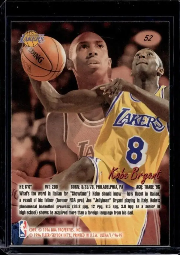 Kobe Bryant 1996-97 Ultra Rookie Los Angeles Lakers 52 - Image 2