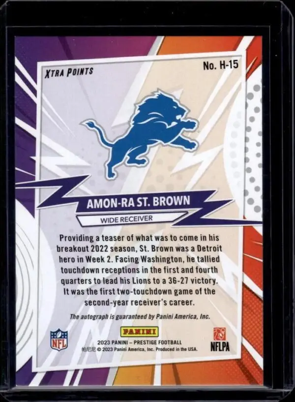 Amon-Ra St. Brown 2023 Panini Prestige Heroes Auto /25 Detroit Lions H-15 - Image 2