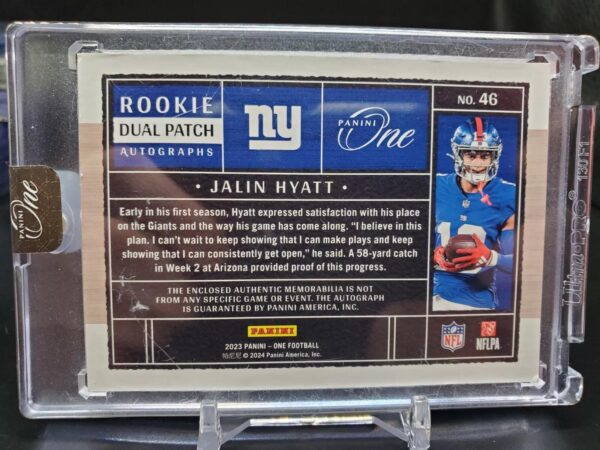 Jalin Hyatt 2023 Panini One RC Relic Auto /199 New York Giants 46 - Image 2