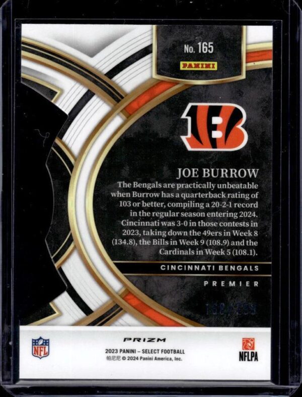 Joe Burrow 2023 Panini Select Copper Prizms Die Cut /299 Cincinnati Bengals 165 - Image 2