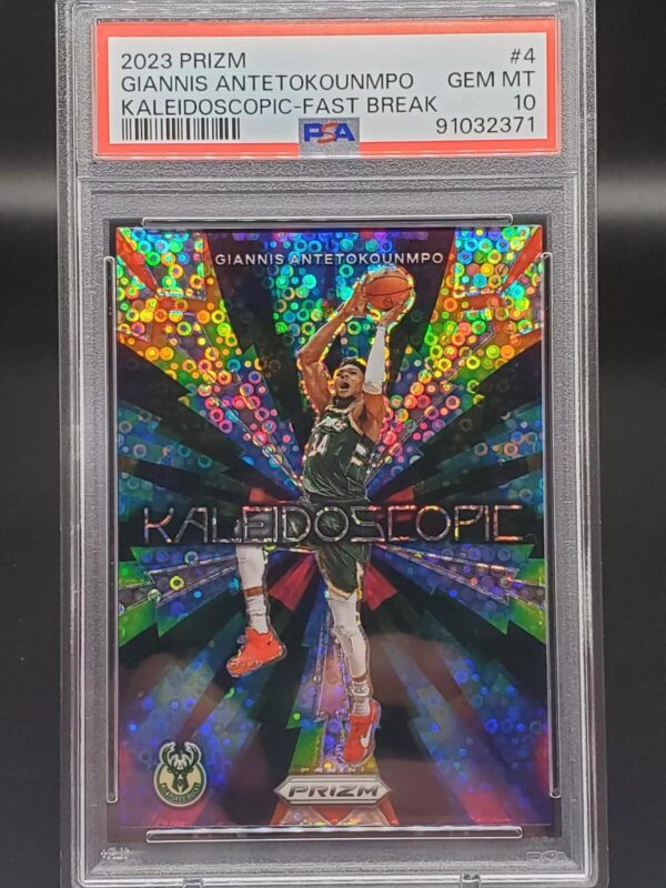 Giannis Antetokounmpo 2023-24 Panini Prizm Kaleidoscopic Fast Break Milwaukee Bucks PSA 10