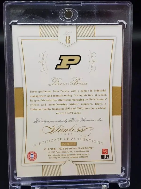 Drew Brees 2015 National Treasures Flawless Ruby /15 Purdue Boilermakers 48 - Image 2