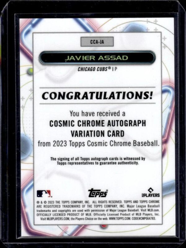 Javier Assad 2023 Topps Cosmic Chrome Cosmic Gold Auto /50 RC Chicago Cubs - Image 2