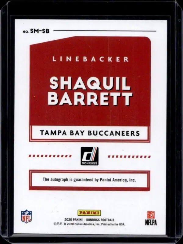 Shaquil Barrett 2020 Donruss Green Auto /25 Tampa Bay Buccaneers SM-SB - Image 2