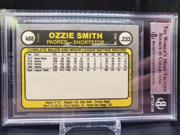 Ozzie Smith Signed 1981 Fleer Card 'Wizard' San Diego Padres 488 BGS Authentic - Image 2