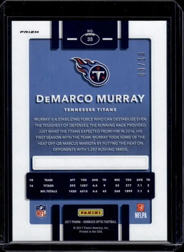 DeMarco Murray 2017 Donruss Optic Gold /10 Tennessee Titans 35 - Image 2