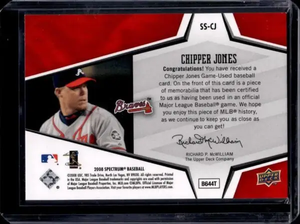 Chipper Jones 2008 Upper Deck Spectrum Swatches Red /35 Atlanta Braves SS-CJ - Image 2