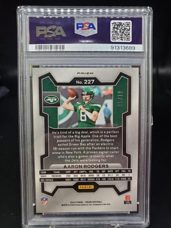 Aaron Rodgers 2023 Panini Prizm Gold Wave /10 New York Jets 227 PSA 8 - Image 2