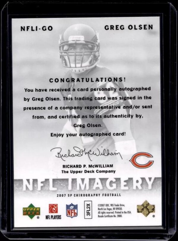 Greg Olsen 2007 SP Chirography NFL Imagery Silver Auto /75 Chicago Bears NFLI-GO - Image 2