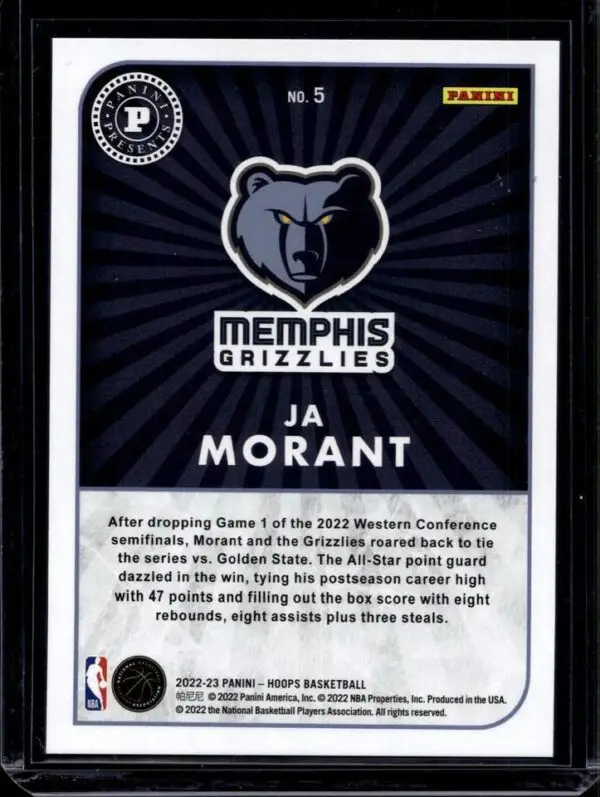 Ja Morant 2022-23 Hoops Panini Presents Artist Proof /25 Memphis Grizzlies 5 - Image 2