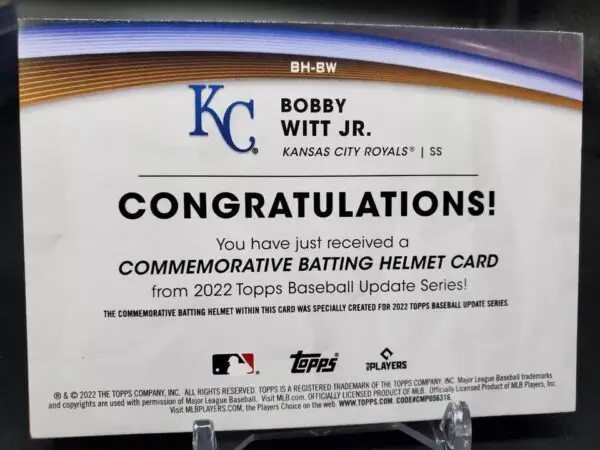 Bobby Witt Jr 2022 Topps Update Batting Helmet Relic RC Kansas City Royals BH-BW - Image 2