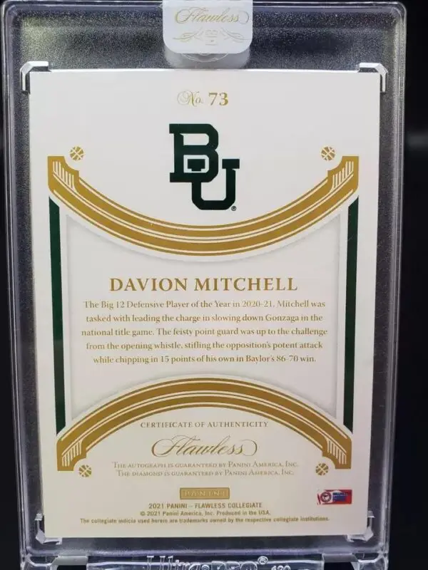 Davion Mitchell 2021 Flawless Collegiate Diamond Auto /10 Baylor Bears 73 - Image 2