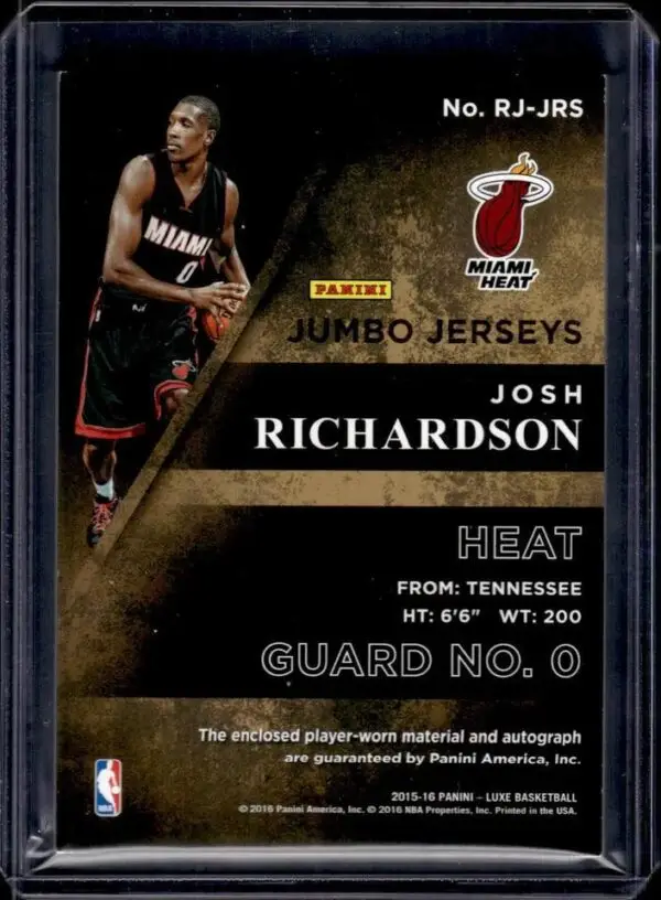 Josh Richardson 2015-16 Panini Luxe Auto /25 Miami Heat RJ-JRS - Image 2