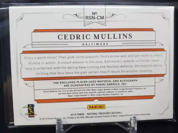 Cedric Mullins 2019 National Treasures Relic Auto /99 Baltimore Orioles RSN-CM - Image 2