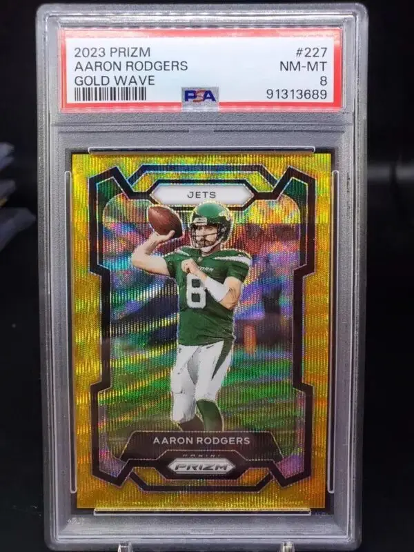 Aaron Rodgers 2023 Panini Prizm Gold Wave /10 New York Jets 227 PSA 8