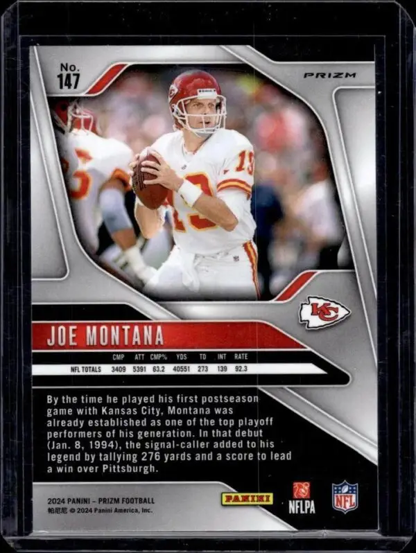 Joe Montana 2024 Panini Prizm Red SSP Kansas City Chiefs 147 - Image 2