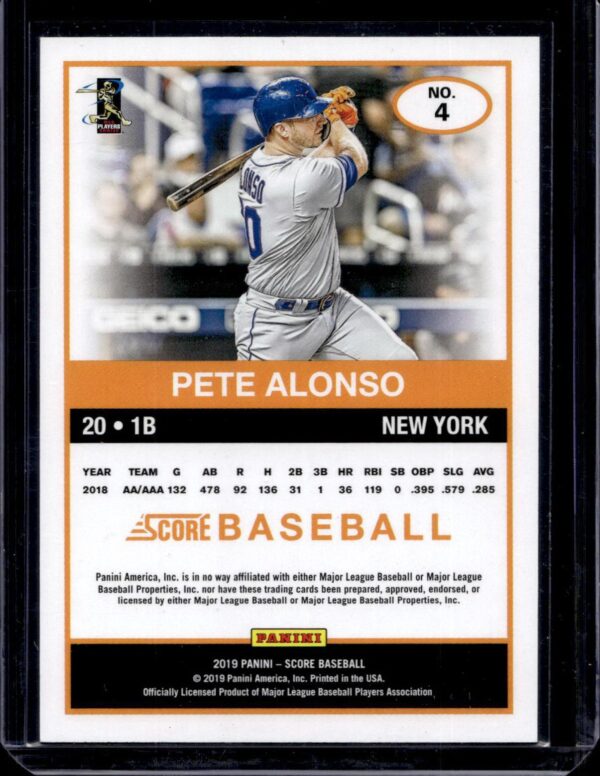 Pete Alonso 2019 Panini Chronicles Blue RC /50 New York Mets 4 - Image 2