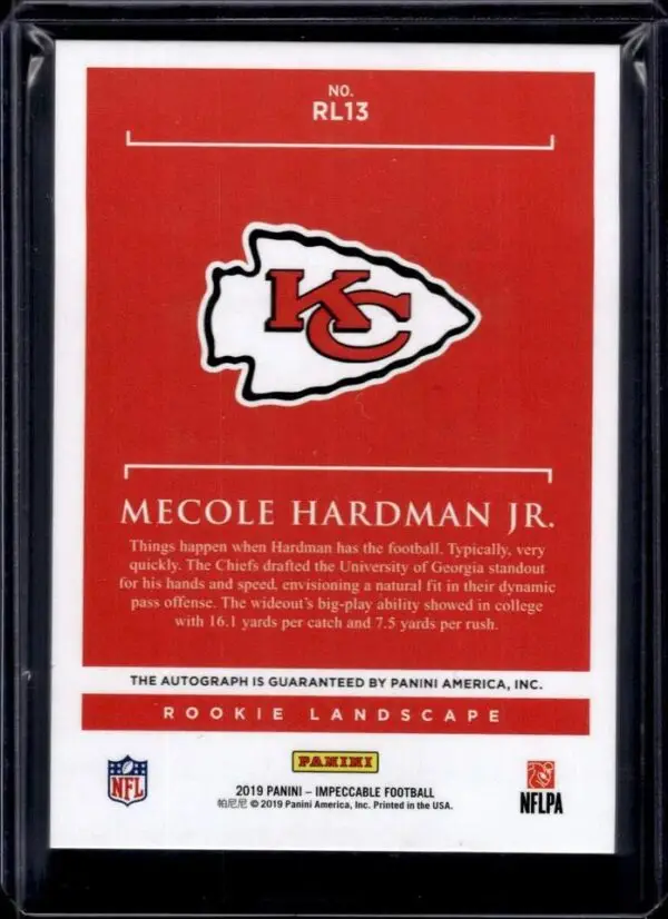 Mecole Hardman Jr. 2019 Panini Impeccable RC Landscape Auto /75 Kansas City Chiefs RL13 - Image 2