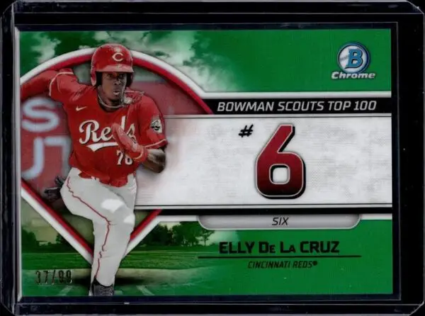 Elly De La Cruz 2023 Bowman Top 100 Green Refractor /99 Cincinnati Reds BTP-6