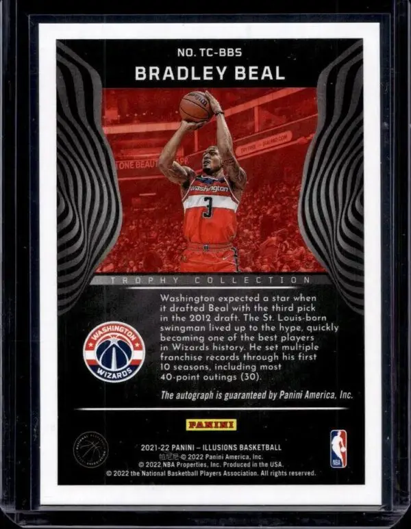 Bradley Beal 2021-22 Panini Illusions Orange Auto /10 Washington Wizards TC-BBS - Image 2