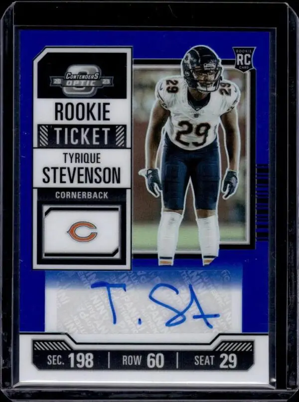 Tyrique Stevenson 2023 Panini Contenders Optic Blue Auto /75 RC Chicago Bears