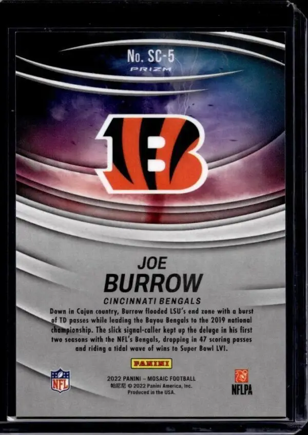 Joe Burrow 2022 Panini Mosaic Storm Chasers SSP Cincinnati Bengals SC-5 - Image 2