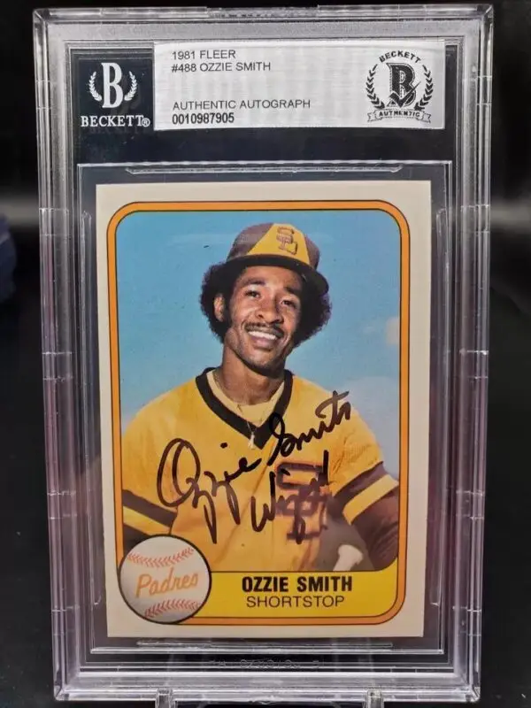 Ozzie Smith Signed 1981 Fleer Card 'Wizard' San Diego Padres 488 BGS Authentic