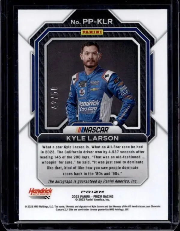 Kyle Larson 2023 Panini Prizm Checkered Flag Auto /50 Hendrick PP-KLR - Image 2