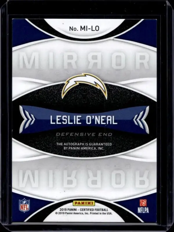 Leslie O'Neal 2019 Panini Certified Green Auto /5 San Diego Chargers MI-LO - Image 2