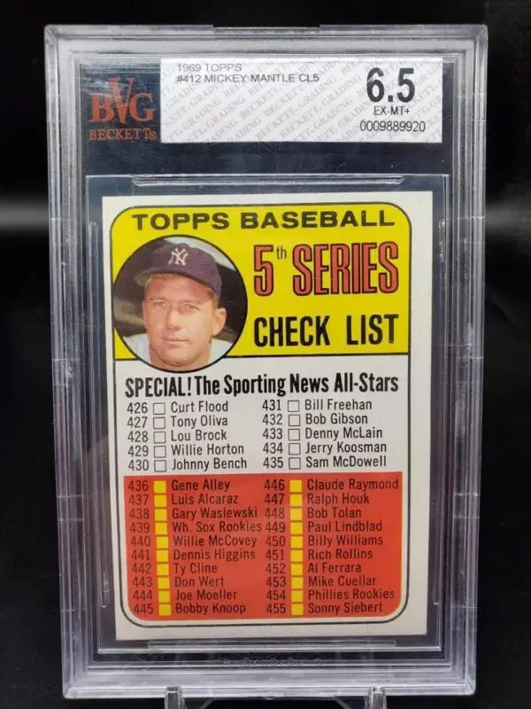 Mickey Mantle 1969 Topps Check List New York Yankees 412 BVG 6.5