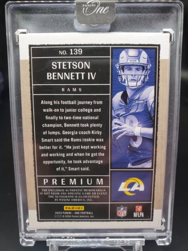 Stetson Bennett IV 2023 Panini One RC Premium Auto /25 Los Angeles Rams 139 - Image 2