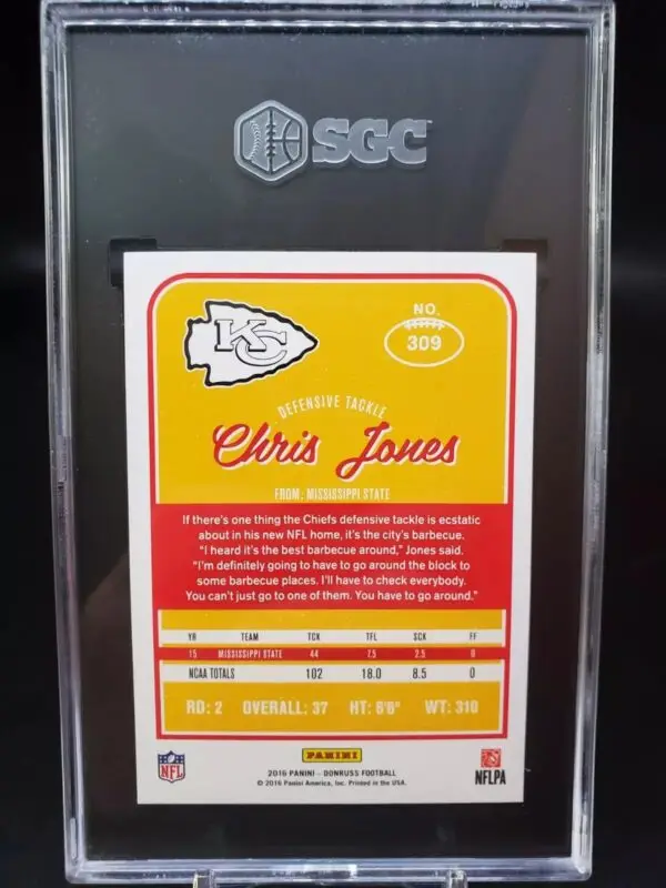 Chris Jones 2016 Donruss Rookie RC Kansas City Chiefs 309 SGC 10 - Image 2