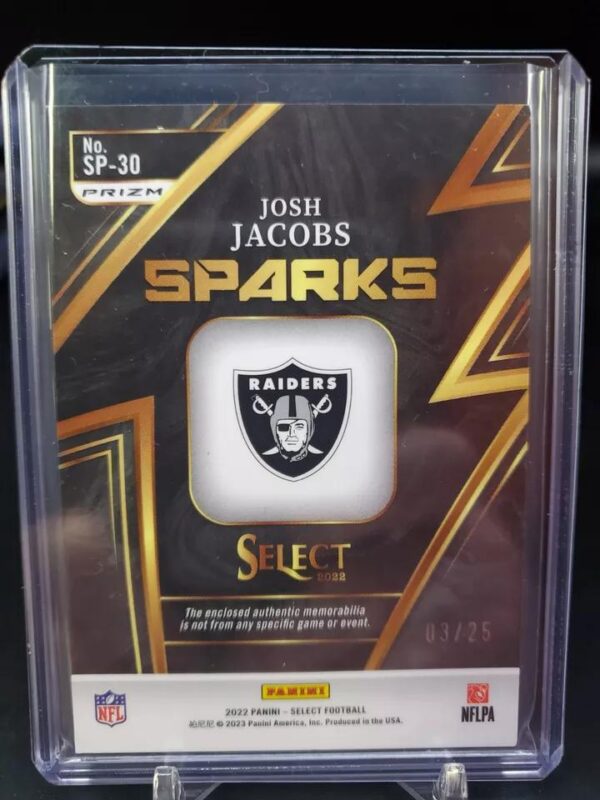 Josh Jacobs 2022 Panini Select Tie Dye Sparks Relic /25 Las Vegas Raiders SP-30 - Image 2