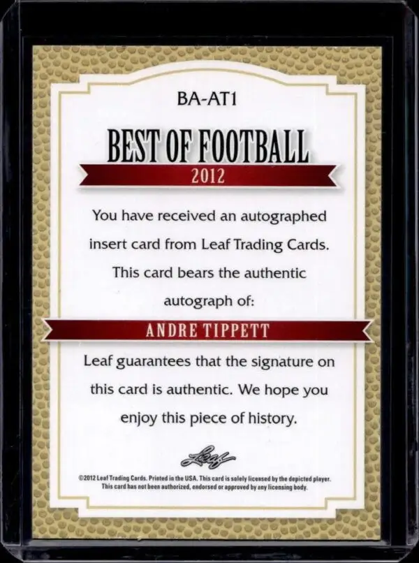 Andre Tippett 2012 Leaf Best of Football Blue Auto /10 New England Patriots - Image 2