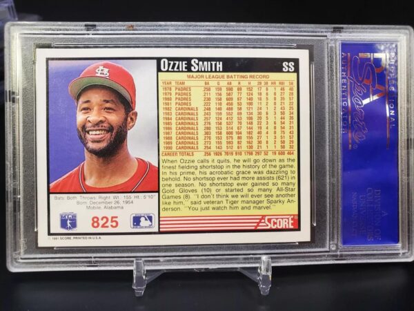 Ozzie Smith Signed 1991 Score Card St. Louis Cardinals 825 PSA Authentic - Image 2