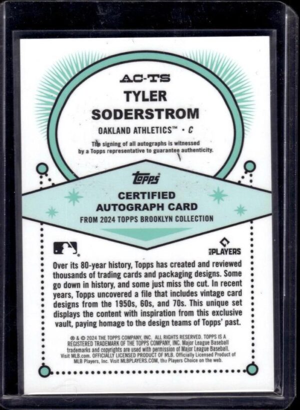 Tyler Soderstrom 2024 Topps Brooklyn Gold Auto /50 RC Oakland Athletics AC-TS - Image 2