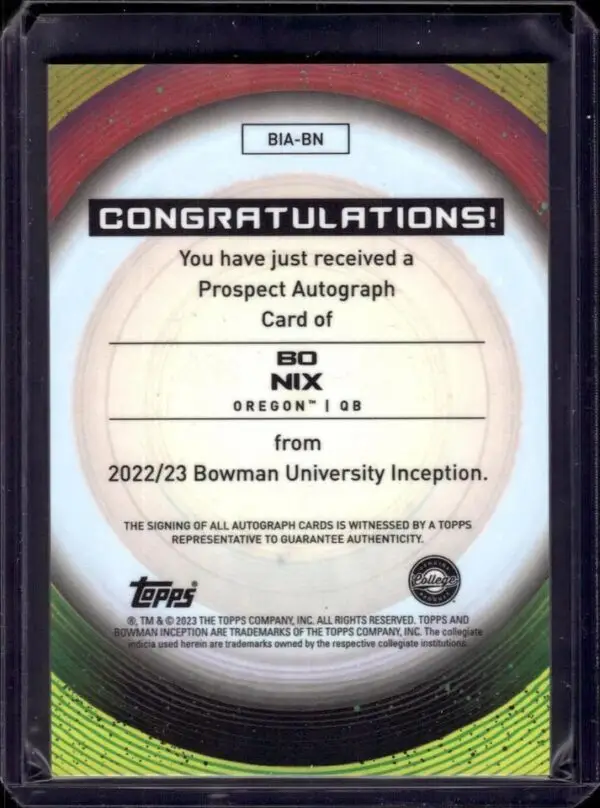 Bo Nix 2022-23 Bowman U Inception Base Blue Foil Auto /99 Oregon Ducks BIA-BN - Image 2