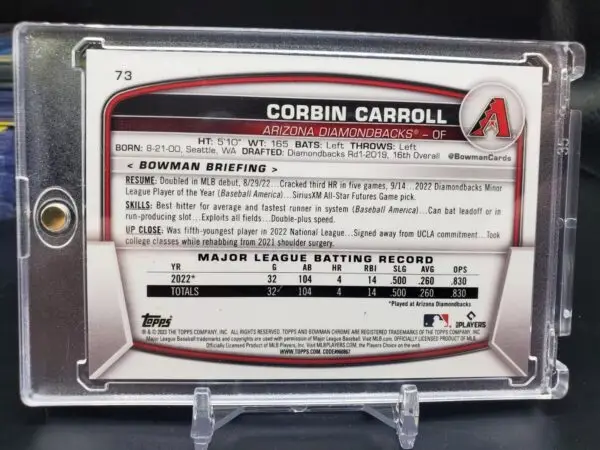 Corbin Carroll 2023 Bowman Mega Pink Mojo Refractor /199 Arizona Diamondbacks 73 - Image 2