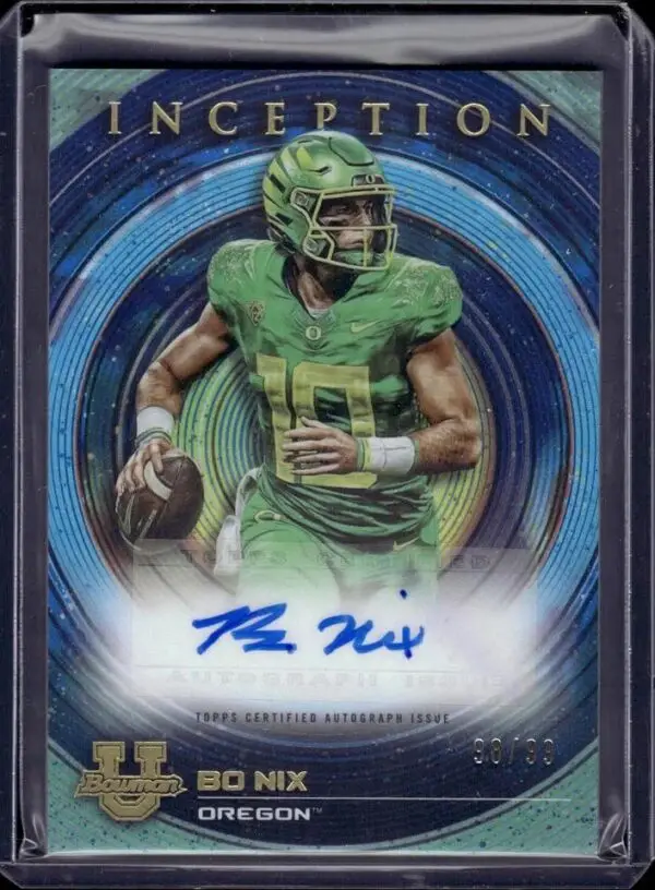 Bo Nix 2022-23 Bowman U Inception Base Blue Foil Auto /99 Oregon Ducks BIA-BN