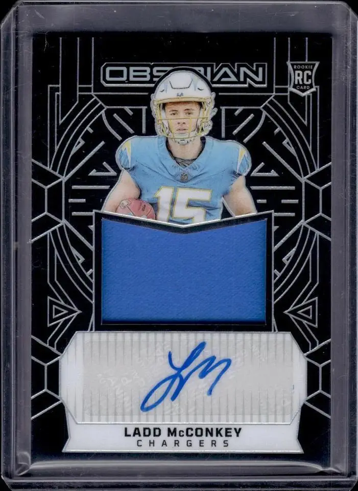 Ladd McConkey 2024 Panini Obsidian Relic Auto /299 Los Angeles Chargers RJJ-LMY