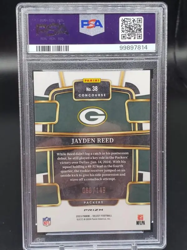 Jayden Reed 2023 Panini Select Maroon Prizm RC Green Bay Packers 38 PSA 10 - Image 2