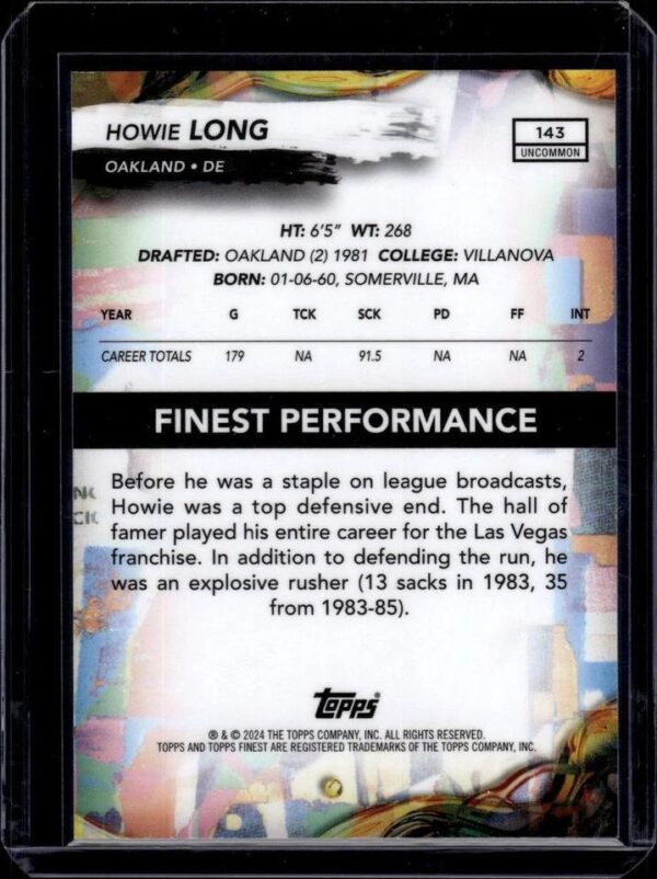 Howie Long 2024 Finest Gold Geometric /25 Oakland Raiders 143 - Image 2