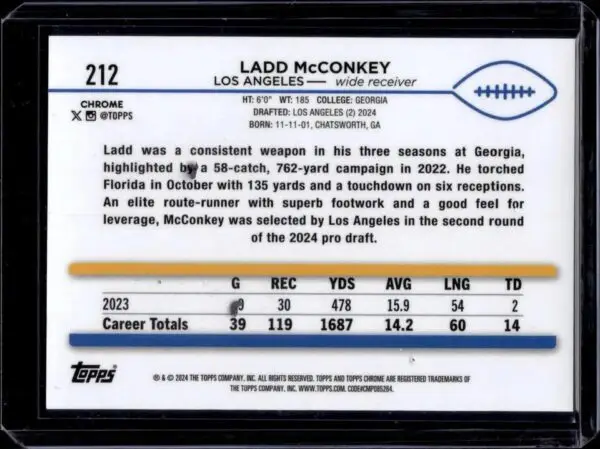 Ladd McConkey 2024 Topps Chrome Gold Geometric Refractor /50 Los Angeles Chargers RC 212 - Image 2