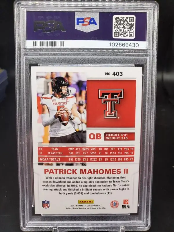 Patrick Mahomes II 2017 Panini Score Rookie RC Kansas City Chiefs 403 PSA 10 - Image 2