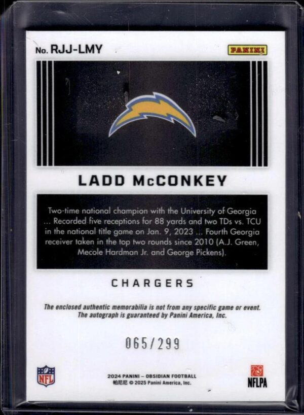 Ladd McConkey 2024 Panini Obsidian Relic Auto /299 Los Angeles Chargers RJJ-LMY - Image 2