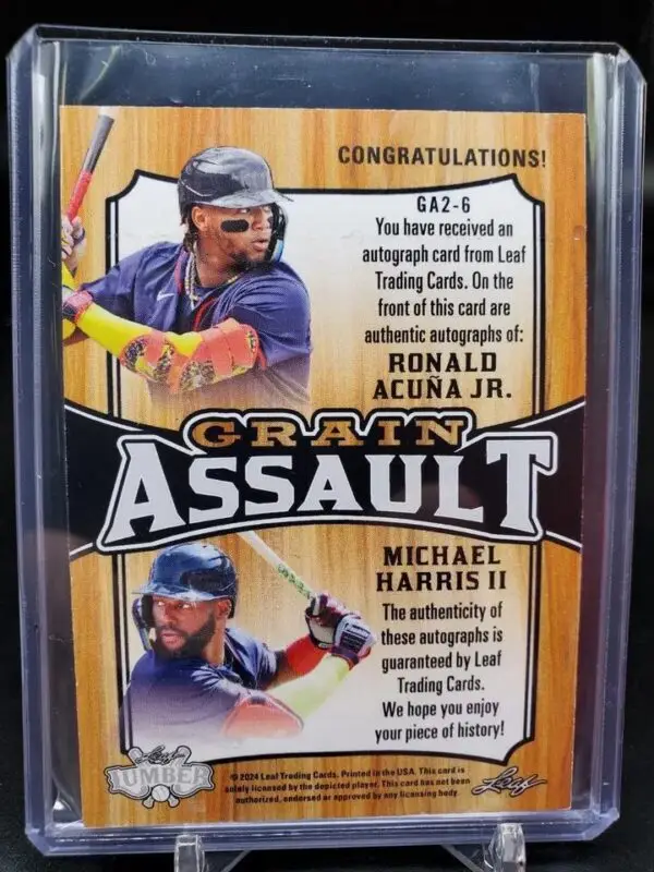 Ronald Acuna Jr Michael Harris II **2024 Leaf Lumber Grain Assault Auto /6 Atlanta Braves GA2-6 - Image 2