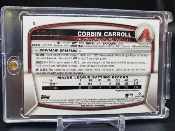 Corbin Carroll 2023 Bowman Chrome Fuchsia Refractor /299 Arizona Diamondbacks 5 - Image 2