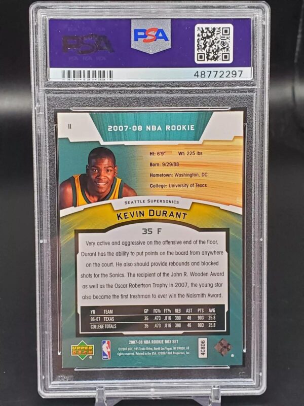 Kevin Durant 2007-08 Upper Deck Rookie Box Set Seattle Supersonics 11 PSA 10 - Image 2